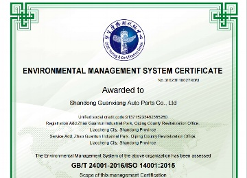 ENVIRONMENTAL MANAGEMENT SYSTEM CERTIFICATE